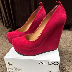 Aldo red suede platform wedges size 38